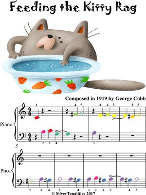 cover image of Feeding the Kitty Rag Beginner Piano Sheet Music with Colored Notes